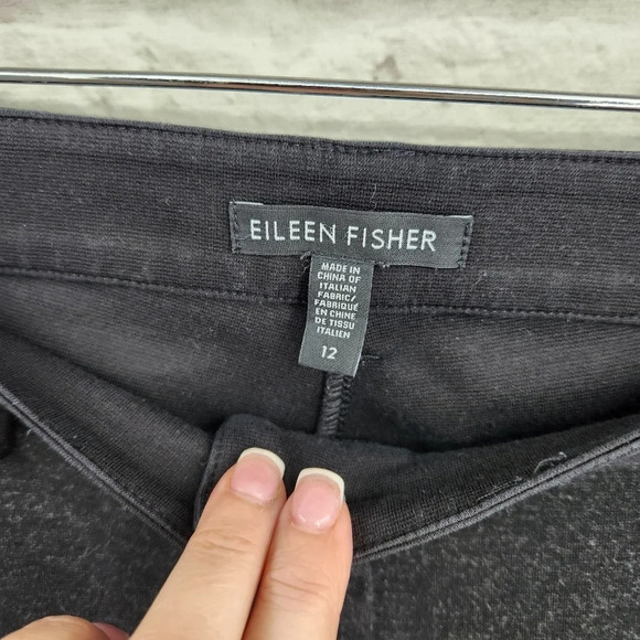 Eileen Fisher Slim Leg Knit Pants Black Dark Gray Panel Mixed Media Size 12 - Picture 8 of 14
